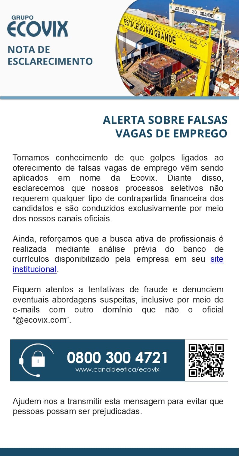 Ecovix alerta sobre falsas vagas de emprego